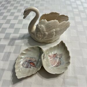 Goebel Germany Cream Porcelain Swan and Shell Trinket Set